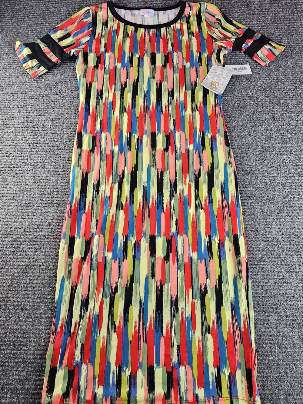 LuLaRoe XS Multicolor Brushstroke Print Dress Blue, Red, Yellow, Black, Pink